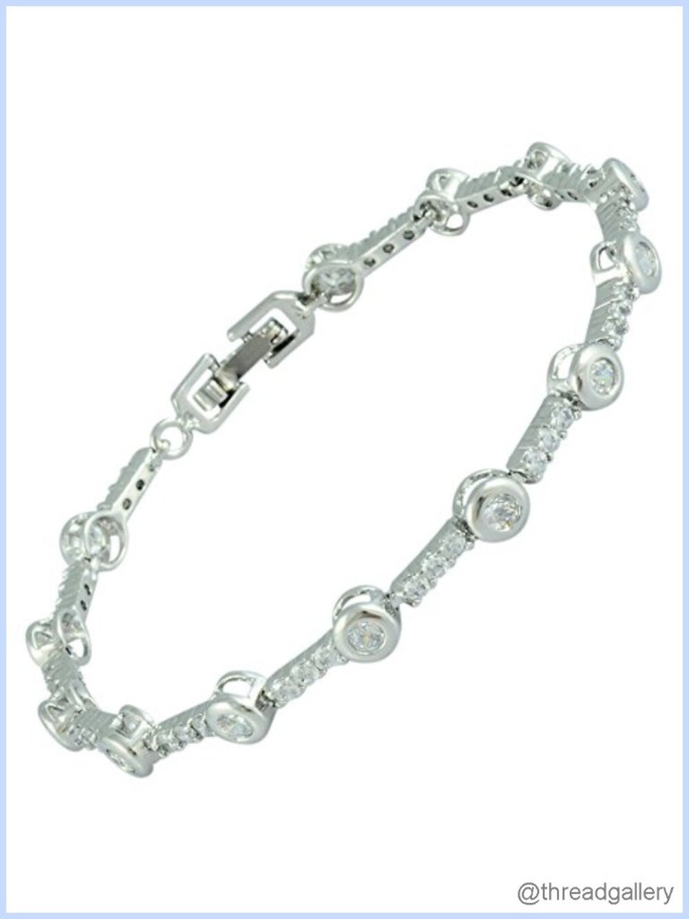 Tennis Bracelet with Round Cut CZ in White Gold Plated, 7"